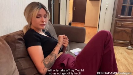 “I have never cum like this before” Intimate massage for stepsister ended in anal (with subs)
