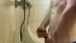 Public urinal jerkoff CUMshots at the beach