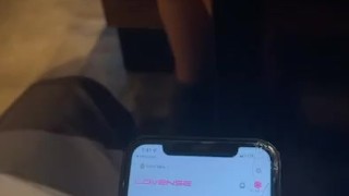 Vibrating her toy while we are at dinner, her pussy was getting so wet!