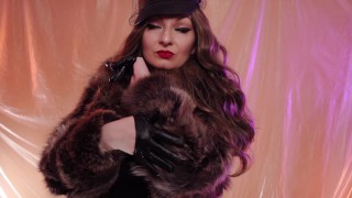 ASMR Mistress: fur coat fetish, clowly erotic movements and leather gloves close ups
