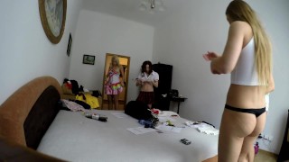Hot Girls Backstage in Miniskirt Short Skirts to Try on Haul for Panties and No Panties showing Ass