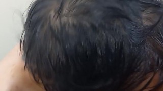 Steamy bathroom blowjob