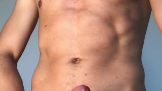 YOUNG BIG UNCUT COCK STROKING LEAD TO A HUGE CUMSHOT