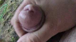 Hairy bear jerks off in his backyard and blows a sticky load