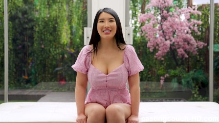 Gorgeous Chinese girl with a big fat ass and big titties has her first casting