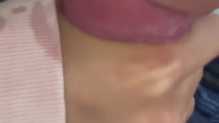 Messy cum in my mouth blowjob to wake him up