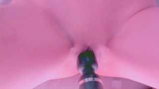 Playing with ice makes her hot! She cums on my fingers