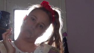 Shadow play while I light a cigarette. Alternative video, by long blonde hair girl