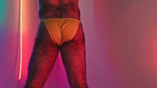 Guy with hairy and strong legs jerking off and whispering