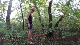 Middle eastern twink is peeing from his fat cock in public