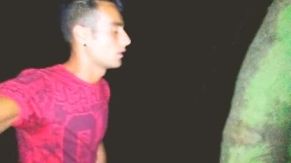 Cum in foreskin - uncut cock at night public