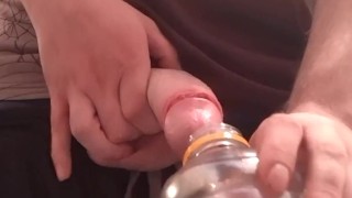 Pissing in bottle and busting a nut