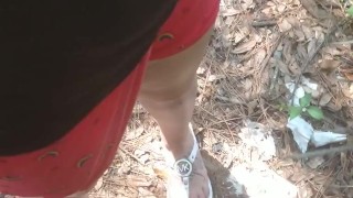 Cute girl got caught jacking off hot guy in the middle of the woods on Spring Break
