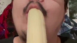 Latino Sucks Banana Thinking it’s YOUR COCK