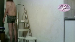 recorded webcam session with wall painting ends in a horny moaning cumshot 1 of 3