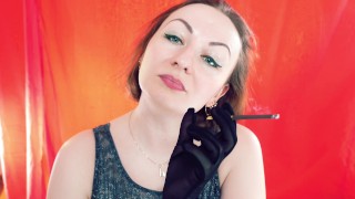 Smoking JOI jerk off instruction - fetish MILF smoke in lingerie, wearing gloves.