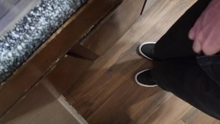 Desperate full piss into the sink