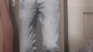 tied to pole, wetting jeans till cumshot