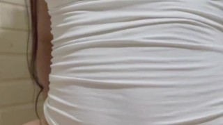 My girlfriend loves to look at my small tits when we scissor