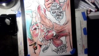 Drawing "The Nut Cruncher" Massive Ball Biting Cum Explosion All Over Her Face, Music by: CeehDeeh