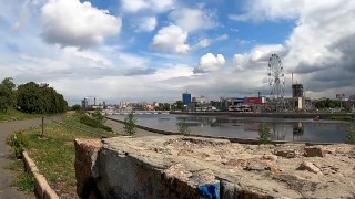 handsome guy masturbates his big dick on the embankment in extreme