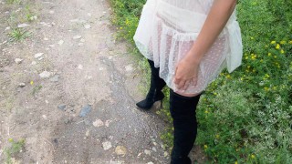 High heels pissing in public from hot milf