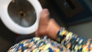 Jerk off at a train toilet