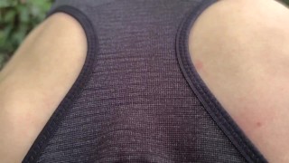 This nasty girl was running but she stops to fuck my cock