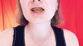 ASMR braces: giantess vore, eating jelly bears, chewing and swallowing, mouth fetish