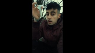 Licking used cum filled condom public