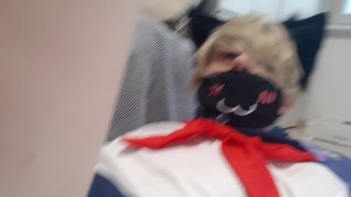 Femboy fucks his pussy with a fuckmachine