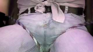 Rope Trick - Butt-Plugged and Pissy, I Rewet Tight Jeans and Cum Grinding Against a Knotted Rope