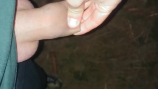 Foreskin filling with piss like balloon - night forest uncut piss