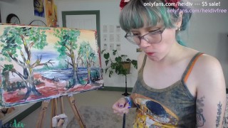 Nude landscape painting stream