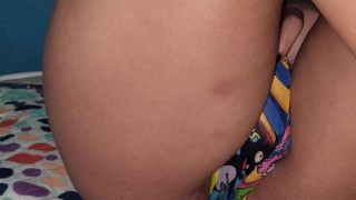 horny cums in her pajamas 😱creamy