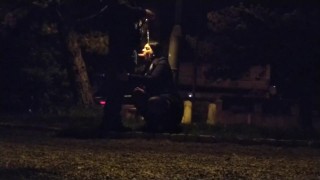 Cock sucking under the night light