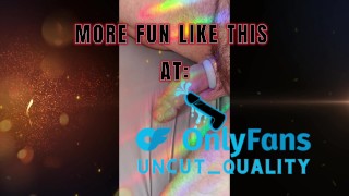 no hands large white uncut cock play! tight foreskin phimosis