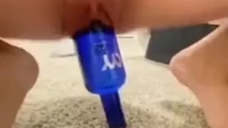 Vodka bottle pussy destruction. Wide end first!