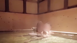 温泉旅館の広々貸切風呂でイチャイチャ入浴（※性交シーンはありません）