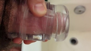 OnlyFans Teaser: hung bear plays with new clear fleshlight stroker toy, blows huge load