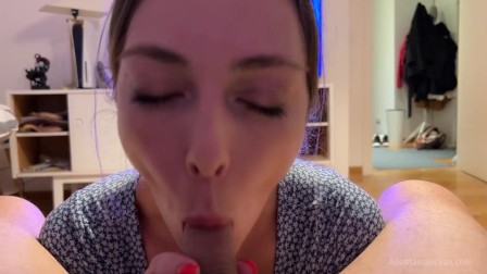 caught me giving a blowjob to my boyfriend. We were talking and she watched and he cum.