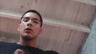 College student takes ALL THE CUM in his room while his classmates are outside!