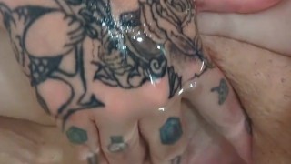 Bathtub pussy rubbing clit rubbing flicking my bean tattooed pawg bbw