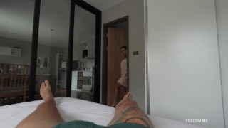 I got so horny while taking a shower! Can I suck your dick?