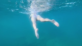 Spreading legs, sexy ass, underwater flower dress