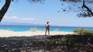 NO PANTIES n No Bra on Public Beach # PEE with great view
