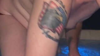 chubby bi bottom slut riding dildo in hot tub with his boy pussy
