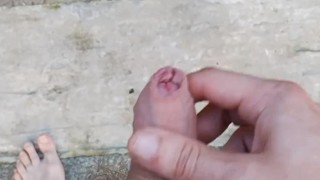 Uncut British Teen Wanks And Cums Outdoors Again