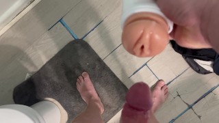 Trash Little Dick Sissy Cums onPocket Pussy