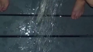 Desperate and horny standing pee outside